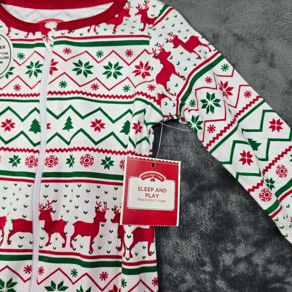 Holiday Time Baby Pajama Set 3-6M Reindeer Footed Sleeper Christmas NWT - Picture 4 of 8